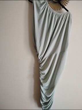 PrettyLittleThing One-Shoulder Sage Green Ruched Dress